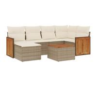Mhdvray Salon de Jardin 7 Pcs Résine Tressée Ensemble Canapé Terrasse Beige | Salon modulable beige avec coussins déhoussables et assises confortables pour créer un espace détente sur le patio.