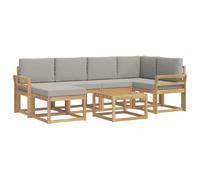 Mhdvray Salon de Jardin 7 Pièces en Bois d'Acacia Blanc et Gris | Mobilier modulable d'extérieur pour terrasse et jardin avec table basse, pouf et coussins déhoussables en mousse dense.