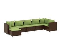 Mhdvray Salon de Jardin 7 Pièces Résine Tressée Marron avec Coussins Verts | Ensemble modulable d'extérieur comprenant canapé d'angle, chauffeuse et pouf pour terrasse, balcon ou patio.