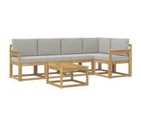 Mhdvray Salon de Jardin Modulaire 6 Pcs Bois d'Acacia Blanc Gris Clair | Mobilier modulaire en bois d'acacia avec coussins moelleux pour valoriser votre jardin, terrasse ou patio.