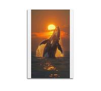 MHEGSNGA Poster de baleine avec coucher de soleil - Couverture artistique vintage - Décoration de chambre à coucher - Affiches sur toile pour chambre à coucher - 50 x 75 cm - Style sans cadre