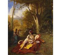 MHFFDYIV De Célèbres Tableaux Mural sur Toile Imprimer Affiche et Femme algérienne et sa servante dans un jardin par Charles Theodore Frere Affiche d'Illustration de Toile 60x90cm