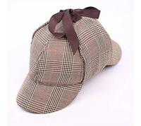 MHGLOVES Chapeau Sherlock Holmes À Chevrons Chapeau Détective Adulte Chapeau Deerstalker Détective avec Deux Pics Et Cache Oreilles(56-58Cm),Kaki