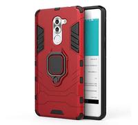 MHHQ Coque Huawei Honor 6X, 2 en 1 Armour Style Robuste Hybrides Double Couche Armure Defender TPU + PC Hard Coques Case Cover avec Support Magnétique Car Mount pour Huawei Honor 6X -Red