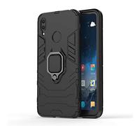 MHHQ Coque Huawei Y7 2019, 2 en 1 Armour Style Robuste Hybrides Double Couche Armure Defender TPU + PC Case Cover avec Support Magnétique Car Mount pour Huawei Y7 2019 -All Black