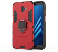 MHHQ Coque Samsung Galaxy J6 Plus, 2 en 1 Armour Style Robuste Hybrides Double Couche Armure Defender TPU + PC Hard Case Cover avec Support Magnétique Car Mount pour Samsung Galaxy J6 Plus -Red