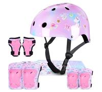 MHJY Casque Velo Enfant Casque Protection Trotinette Filles et Garçons Licorne Genouillères et Coudières Réglables Équipement de Protection pour Roller Scooter Skateboard Moto 3-8 Ans