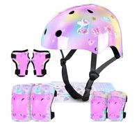 MHJY Casque Velo Enfant Casque Protection Trotinette Filles et Garçons Licorne Genouillères et Coudières Réglables Équipement de Protection pour Roller Scooter Skateboard Moto 3-8 Ans