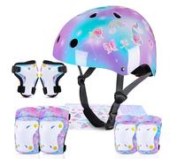 MHJY Casque Velo Enfant Casque Protection Trotinette Filles et Garçons Licorne Genouillères et Coudières Réglables Équipement de Protection pour Roller Scooter Skateboard Moto 3-8 Ans