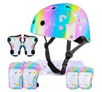 MHJY Casque Velo Enfant Casque Protection Trotinette Filles et Garçons Licorne Genouillères et Coudières Réglables Équipement de Protection pour Roller Scooter Skateboard Moto 3-8 Ans
