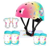 MHJY Casque Velo Enfant Casque Protection Trotinette Filles et Garçons Licorne Genouillères et Coudières Réglables Équipement de Protection pour Roller Scooter Skateboard Moto 3-8 Ans