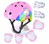 MHJY Casque Velo Enfant Casque Trotinette avec Autocollants DIY pour Genouillères et Coudières Licorne Réglables Équipement de Sécurité Filles et Garçons pour Roller Scooter Skateboard Moto 3-8 Ans