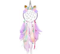 MHJY Grand attrape-rêves licorne pour filles - Accessoires de chambre d'enfant - Fait à la main - Fleurs colorées - Décoration murale - Cadeau d'anniversaire