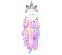 MHJY Grand attrape-rêves licorne pour filles - Accessoires de chambre d'enfant - Fait à la main - Fleurs colorées - Décoration murale - Cadeau d'anniversaire