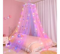 MHJY Lit de princesse chambre avec rideaux LED, moustiquaire DIY, étoiles et papillons