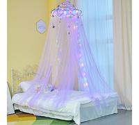 MHJY Lit de princesse chambre avec rideaux LED, moustiquaire, étoiles et papillons