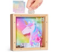 MHJY Tirelire en Bois Licorne et Sirène pour Enfants, Cadeau Éducatif Personnalisable avec Autocollants DIY, Décoration Chambre