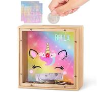 MHJY Tirelire en Bois Licorne et Sirène pour Enfants, Cadeau Éducatif Personnalisable avec Autocollants DIY, Décoration Chambre
