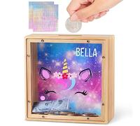 MHJY Tirelire en Bois Licorne et Sirène pour Enfants, Cadeau Éducatif Personnalisable avec Autocollants DIY, Décoration Chambre