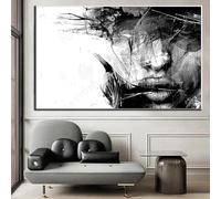 MHLCMG Abstraites Noir et blanc Visage Féminin Affiche Toile Tableau Art Peintures Decoration Murale pour Salon Chambre Tableau Decoration (A3-30X42CM,Sans Cadre)