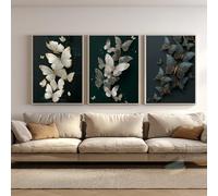 MHLCMG Papillons Abstraits Bleus Dorés Feuilles Affiche Impression sur Toile Tableau Art Peintures Murale pour Salon Chambre Tableau Decoration (3X30X40CM,H2-Sans Cadre)