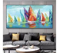 MHLCMG Paysage Marin Affiche Voiliers Colorés Abstraits Toile Tableau Art Peintures Decoration Murale pour Salon Chambre Tableau Decoration, sans Cadre (57X100CM)