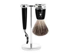 MHLE - 3-Pcs. Shaving Set Pure Badger Hair / Mach3 - RYTMO Series - Handles Noble White Resin black by MHLE