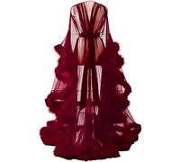 MHNFGDSE Maxi Jupe Sexy pour Femme Long Dentelle Trasparente Queen Robe Perspective Lingerie de Nuit Sheer Nuisette avec Plumes Ceinture Grande Taille Chambre Kimono Maille Transparente,K,One Size