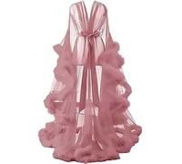 MHNFGDSE Maxi Jupe Sexy pour Femme Long Dentelle Trasparente Queen Robe Perspective Lingerie de Nuit Sheer Nuisette avec Plumes Ceinture Grande Taille Chambre Kimono Maille Transparente,A,One Size