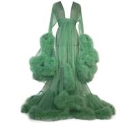 MHNFGDSE Maxi Jupe Sexy pour Femme Long Dentelle Trasparente Queen Robe Perspective Lingerie de Nuit Sheer Nuisette avec Plumes Ceinture Grande Taille Chambre Kimono Maille Transparente,L,One Size