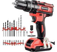 MHPRO Perceuse Visseuse Sans Fil 21V, Visseuse Devisseuse Sans Fil avec Batterie 2.0Ah, Perceuse Percussion 42Nm, 25+3 Réglages de Couple, 2 Vitesses, LED, 23 Accessoires pour Bricolage
