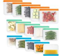 MHSEcoFriendly Lot de 15 sacs de congélation réutilisables | Sacs à fermeture éclair M, L et XL | Sans BPA, lavables et étanches pour garder le déjeuner, les sandwichs, les collations, les fruits, les