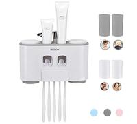 MHTECH Distributeur de Dentifrice Automatique et Brosse à Dents Porte-Set avec Montage Mural - Hands Free 2 Dentifrice Squeezers avec 5 Brosses Set avec 4 Tasses - Convient pour Un Usage Domestique