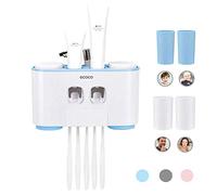 MHTECH Support Mural sans perçage pour Brosse à Dents, Distributeur de Dentifrice et emplacements Multifonctions pour Salle de Bain, 2 Presse-Dentifrice avec 5 brosses avec 4 Tasses