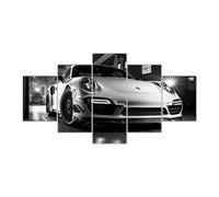 MHTGD Tableau Murale Decoration 5 Panneau Porsch blanc à l'intérieur d'un garage Mural Art Peinture Photos Bureau À Domicile Bain Grand Tableau Decoration Poster Mural Xxl 200X100