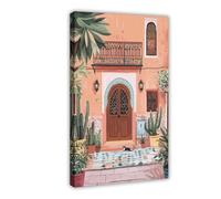 MHTHFD Impression sur toile représentant une porte marocaine avec des plantes de cactus et une cour carrelée - Décoration murale pour salon, chambre à coucher - 20 x 30 cm
