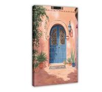 MHTHFD Impression sur toile style bohème pour porte marocaine avec architecture rose, décoration murale pour salon, chambre à coucher (50 x 75 cm)
