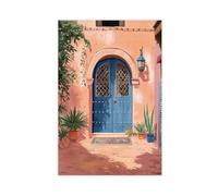 MHTHFD Impression sur toile style bohème pour porte marocaine avec architecture rose, décoration murale pour salon, chambre à coucher - 40 x 60 cm