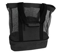 Mhuan Sac fourre-tout de plage en maille avec compartiment isotherme amovible, imperméable, anti-sable, sac de pique-nique, piscine, noir, taille L, Noir , L, Voyage