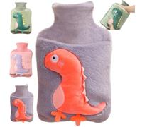 MHwan Bouillotte, 2L Bouillotte Regles Douloureuses en Peluche Épais et Délicat, Bouillotte Eau Chaude 100% Antidéflagrant et Anti-Fuite, Joli Bouillote Dinosaure pour Enfants et Adultes