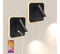 Mhwgo 2Pcs Applique Murale Interieur, Liseuse de chevet LED, Lampe de Lecture col de cygne flexible avec Port de Charge USB et Interrupteur, 360°Réglable Lampe de Lit Spot pour chambre escaliers
