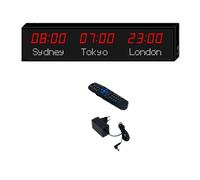 MhWrughts Horloge à fuseaux horaires,Grande Horloge Mondiale numérique à LED,Horloge Mondiale Multi-fuseaux horaires,2 Modes de réglage, pour hôtels, usines et Sites de compétition,1-Red&white-3City