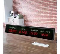 MhWrughts Horloge à fuseaux horaires,Grande Horloge Mondiale numérique à LED,Horloge Mondiale Multi-fuseaux horaires,2 Modes de réglage, pour hôtels, usines et Sites de compétition,2-Red&white-4City