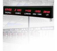 MhWrughts Horloge à fuseaux horaires,Grande Horloge Mondiale numérique à LED,Horloge Mondiale Multi-fuseaux horaires,2 Modes de réglage, pour hôtels, usines et Sites de compétition,1-Red&white-5City