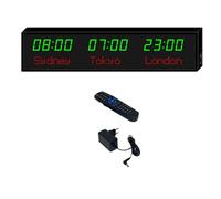 MhWrughts Horloge à fuseaux horaires,Grande Horloge Mondiale numérique à LED,Horloge Mondiale Multi-fuseaux horaires,2 Modes de réglage, pour hôtels, usines et Sites de compétition,1-Green&red-3City