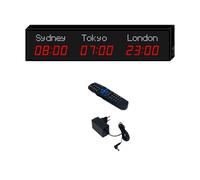 MhWrughts Horloge à fuseaux horaires,Grande Horloge Mondiale numérique à LED,Horloge Mondiale Multi-fuseaux horaires,2 Modes de réglage, pour hôtels, usines et Sites de compétition,2-Red&white-3City