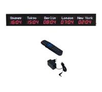 MhWrughts Horloge à fuseaux horaires,Grande Horloge Mondiale numérique à LED,Horloge Mondiale Multi-fuseaux horaires,2 Modes de réglage, pour hôtels, usines et Sites de compétition,2-Red&white-5City