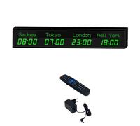 MhWrughts Horloge à fuseaux horaires,Grande Horloge Mondiale numérique à LED,Horloge Mondiale Multi-fuseaux horaires,2 Modes de réglage, pour hôtels, usines et Sites de compétition,2-allgreen-4City