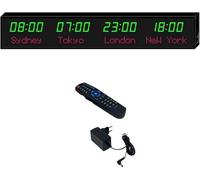 MhWrughts Horloge Mondiale, Horloge Murale Couleur, Grande Horloge numérique LED, fuseaux horaires 3/4/5 Villes, Heure Mondiale, intérieur, Plusieurs fuseaux horaires, pour l'école,1-Green&red-4City