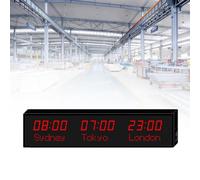 MhWrughts Horloge Mondiale, Horloge Murale Couleur, Grande Horloge numérique LED, fuseaux horaires 3/4/5 Villes, Heure Mondiale, intérieur, Plusieurs fuseaux horaires, pour l'école,1-allred-3City